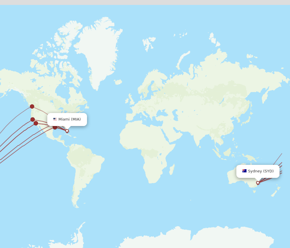 MIA to SYD flights and routes map