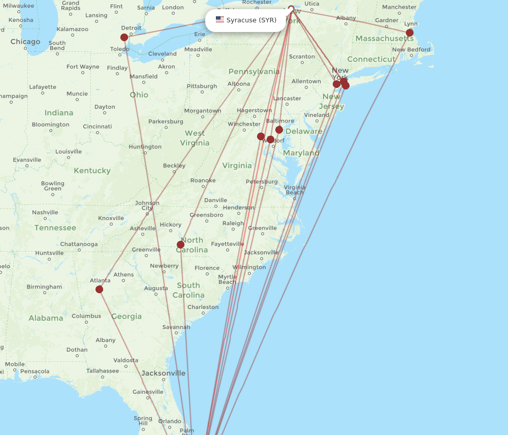 MIA-SYR flight routes