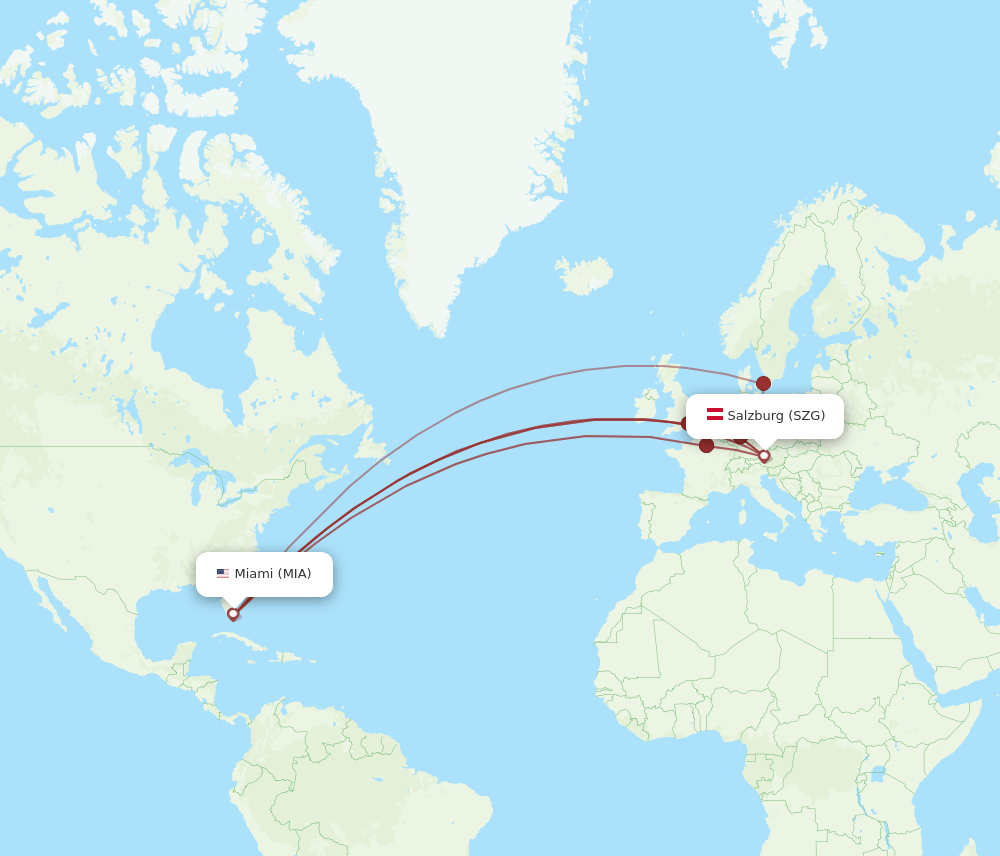 MIA-SZG flight routes