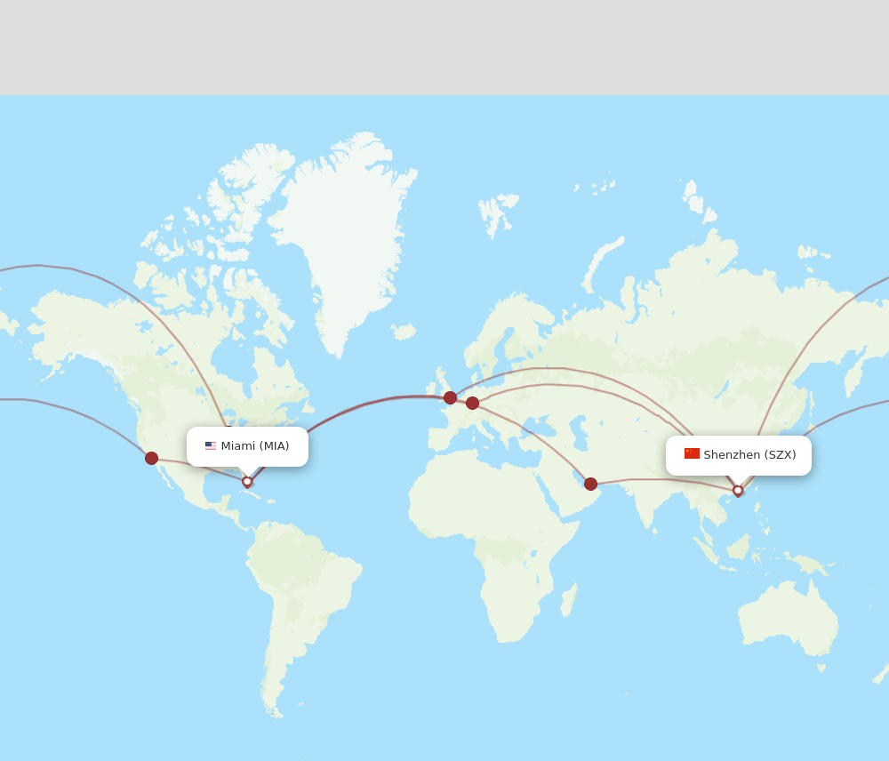 MIA to SZX flights and routes map
