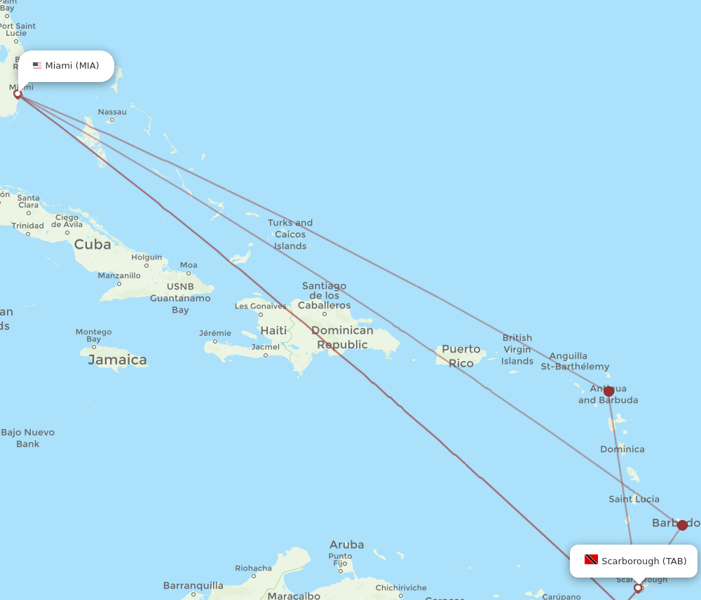 MIA to TAB flights and routes map
