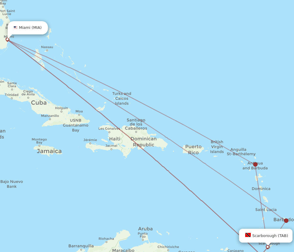 MIA-TAB flight routes