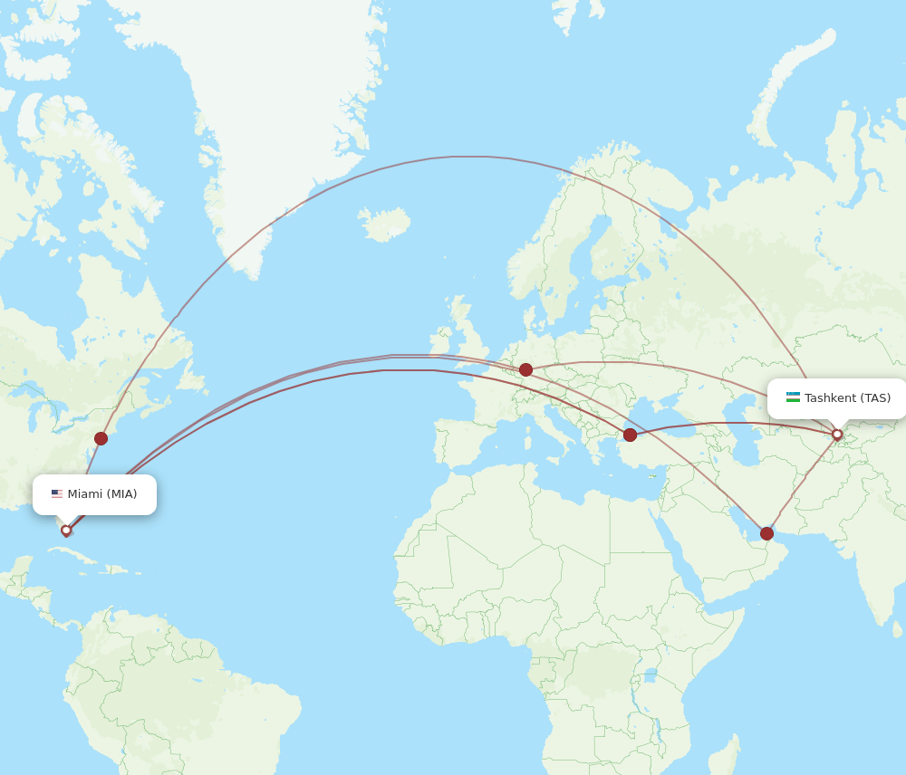 MIA-TAS flight routes