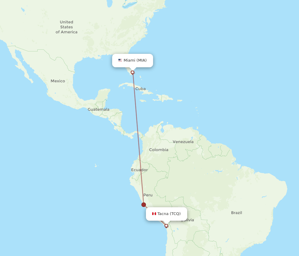 MIA to TCQ flights and routes map