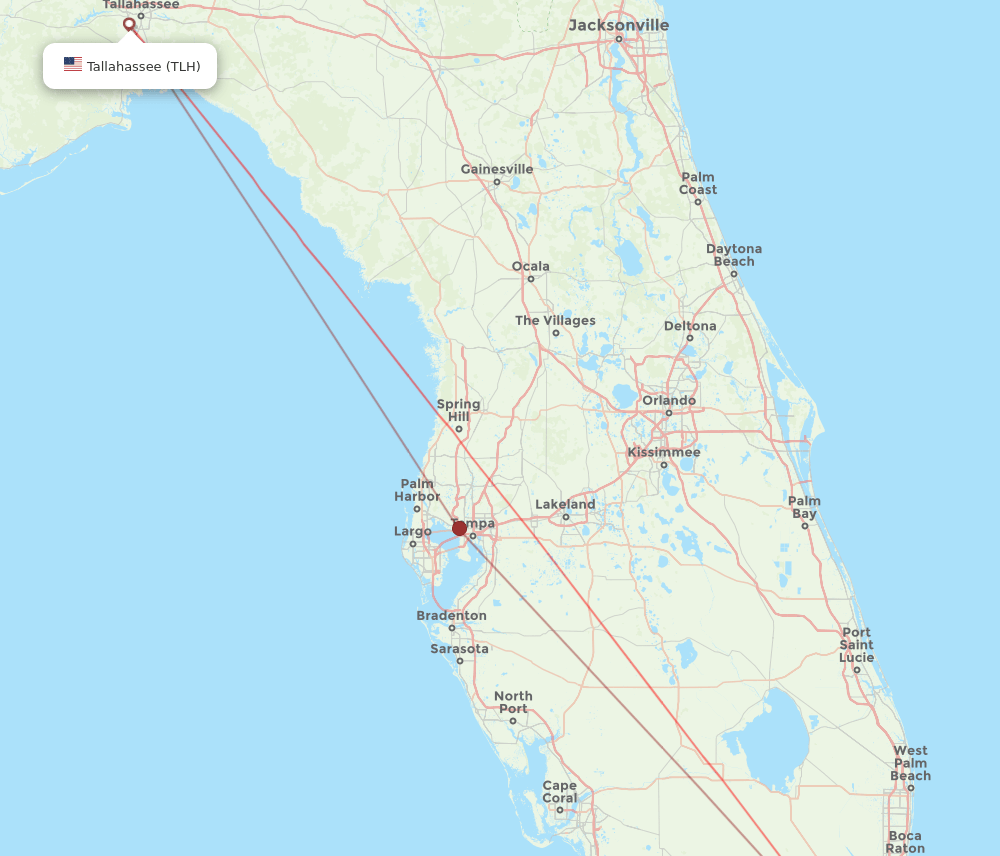 Miami - Tallahassee route map and flight paths