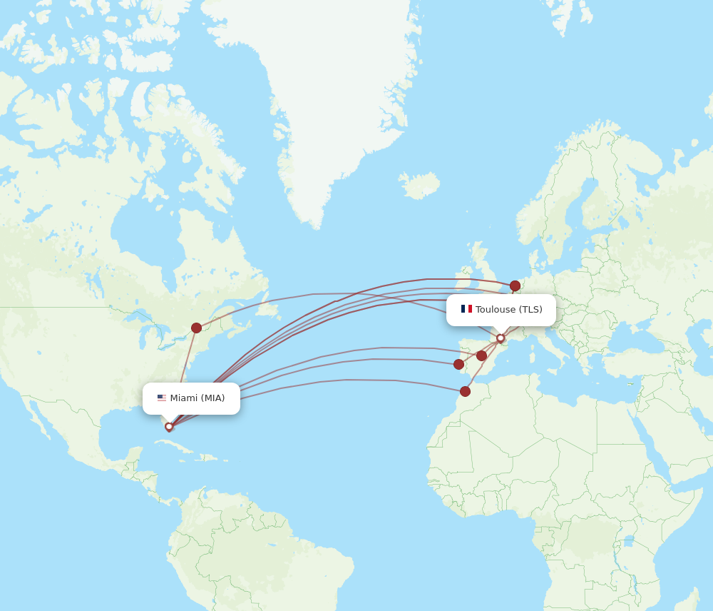 MIA to TLS flights and routes map