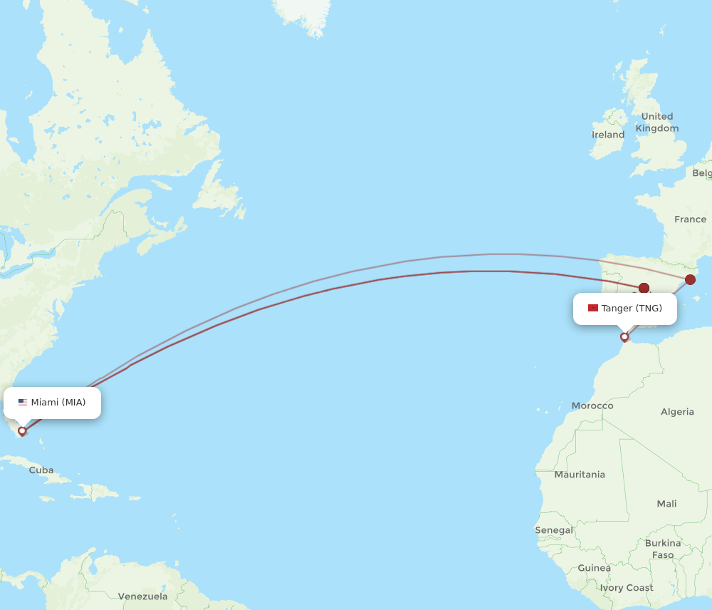 MIA-TNG flight routes