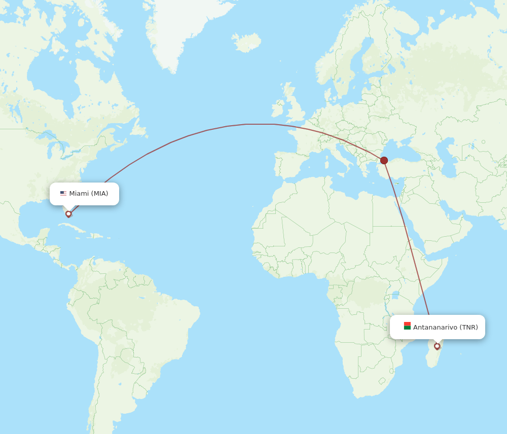 MIA-TNR flight routes