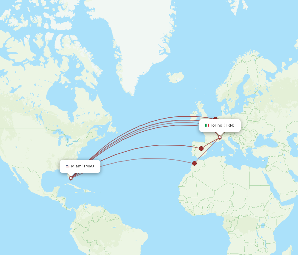 MIA to TRN flights and routes map