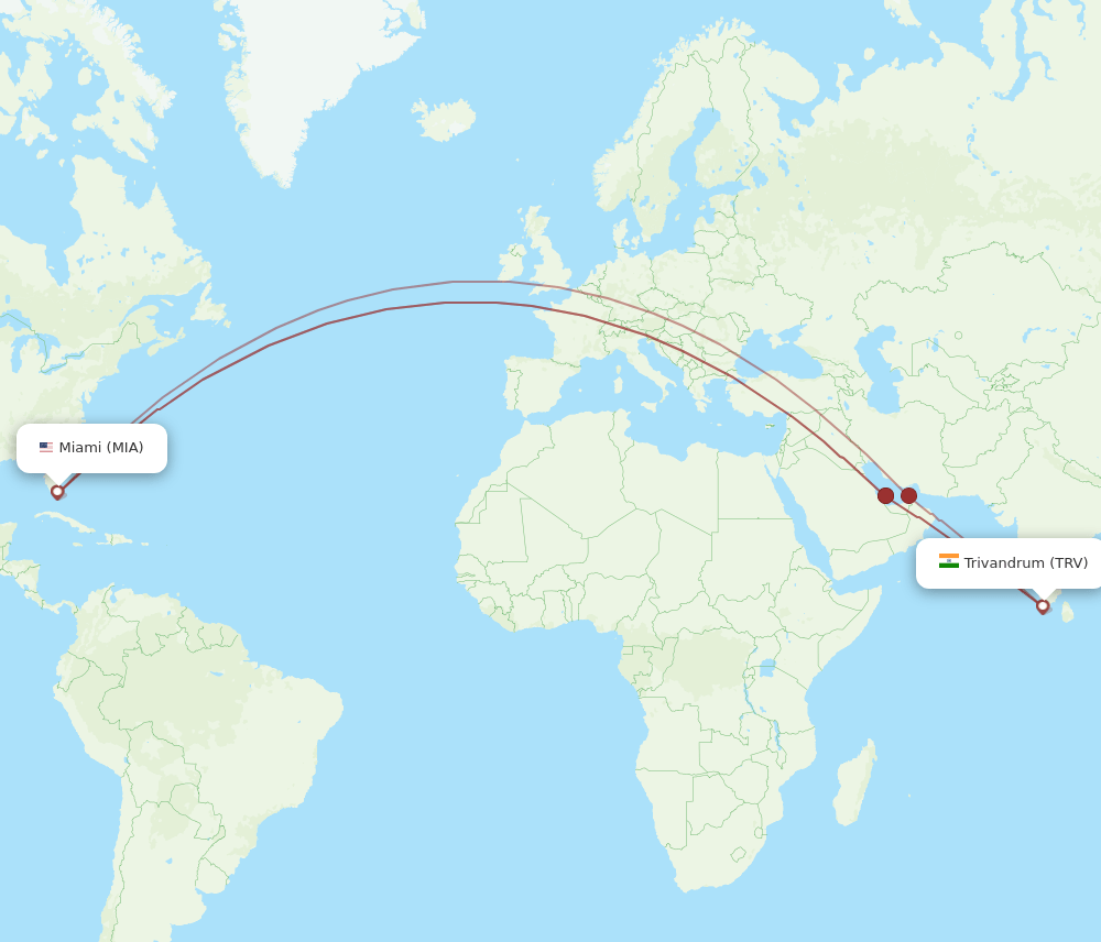 MIA-TRV flight routes