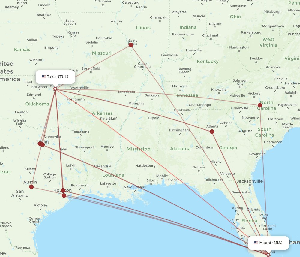 MIA-TUL flight routes