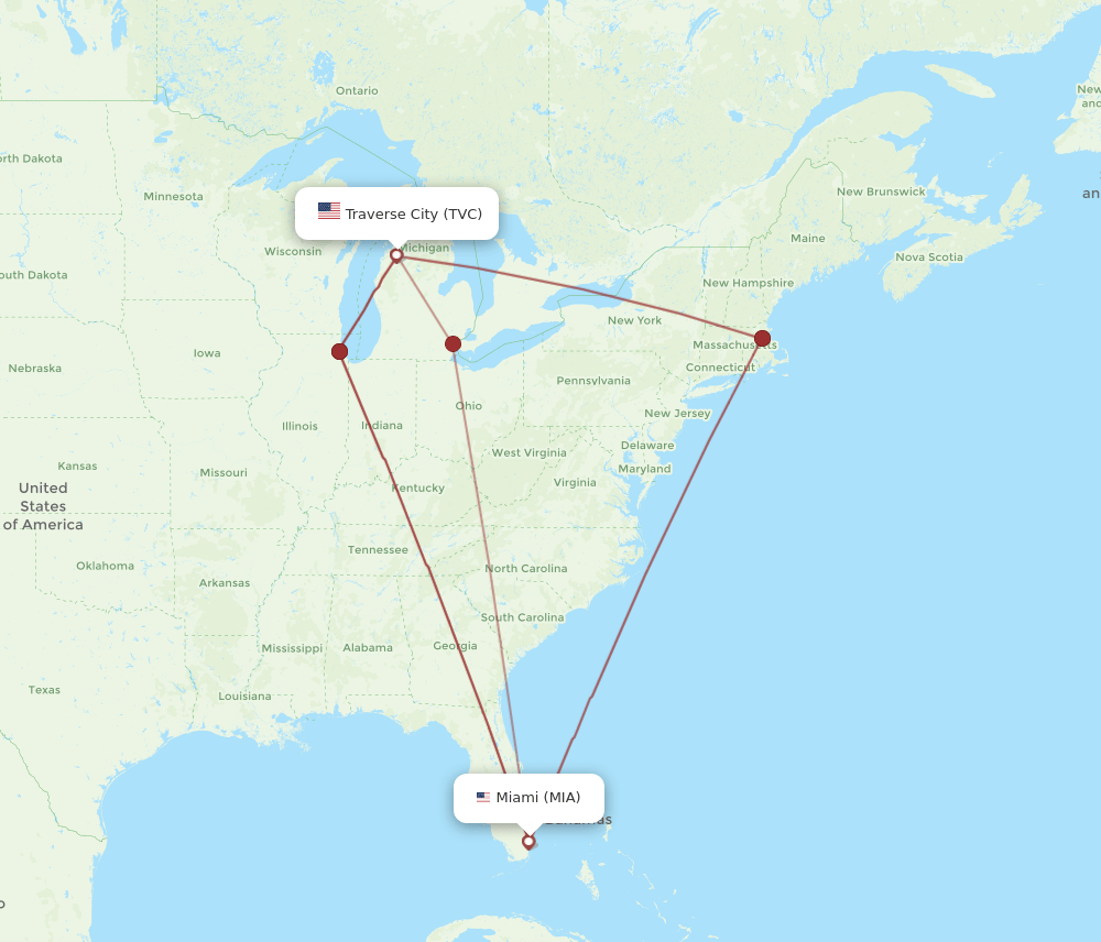 MIA to TVC flights and routes map
