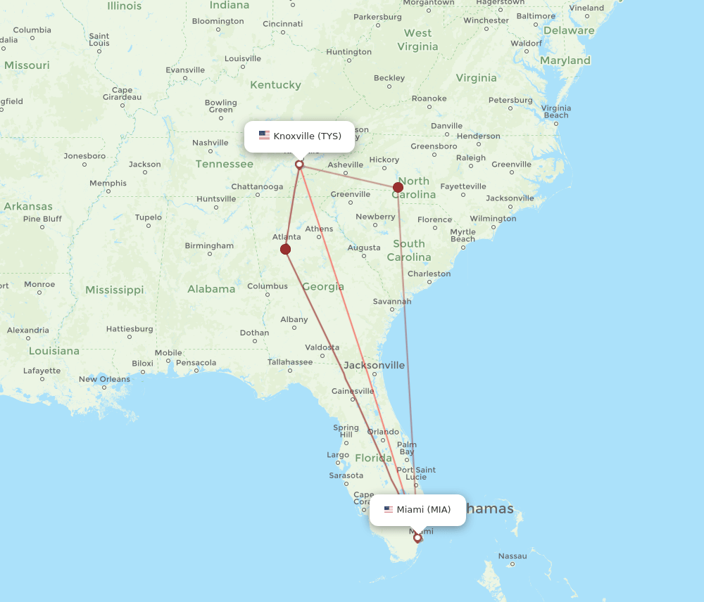 MIA-TYS flight routes