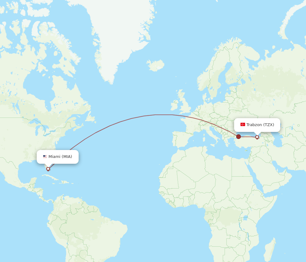 MIA-TZX flight routes