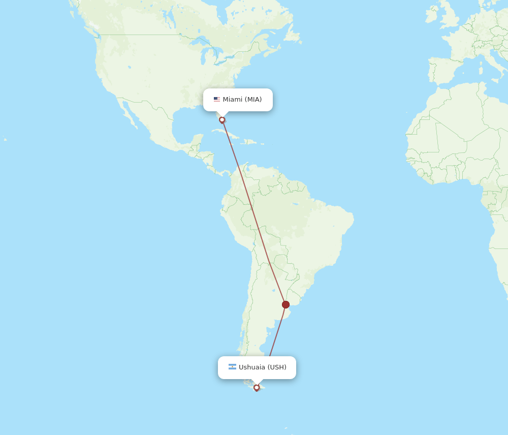 MIA to USH flights and routes map