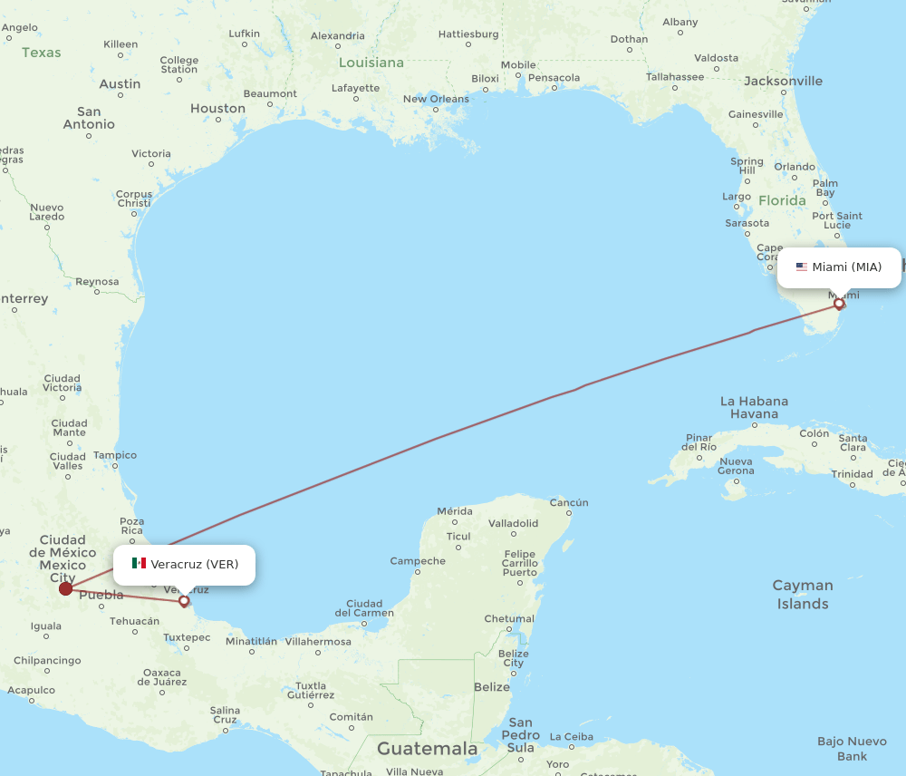 MIA to VER flights and routes map