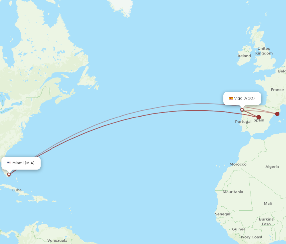 MIA to VGO flights and routes map