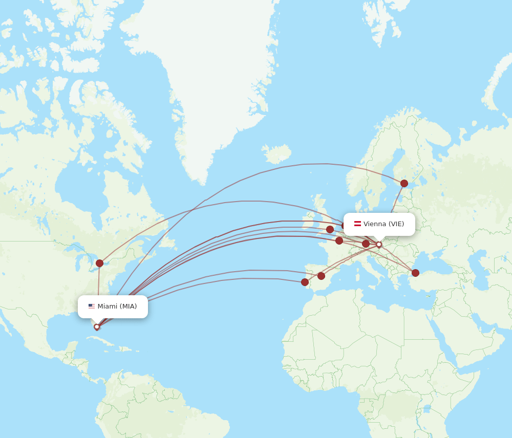 MIA to VIE flights and routes map