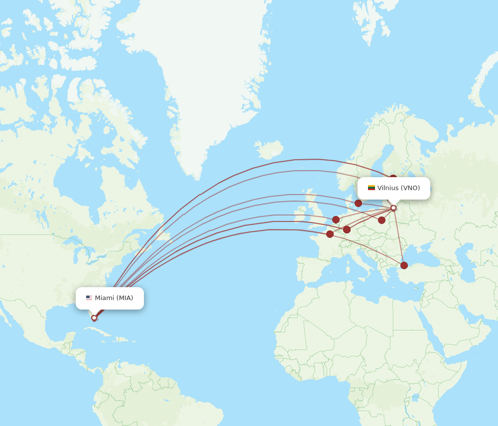 MIA-VNO flight routes
