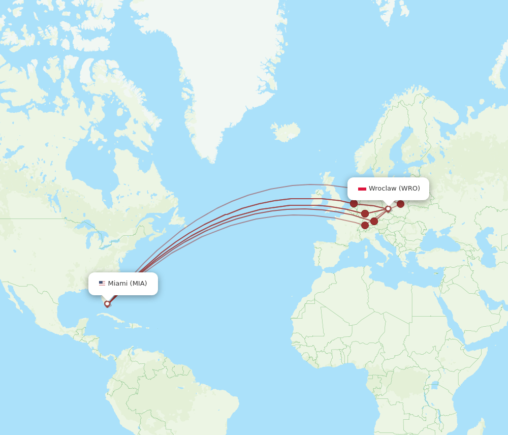 MIA-WRO flight routes