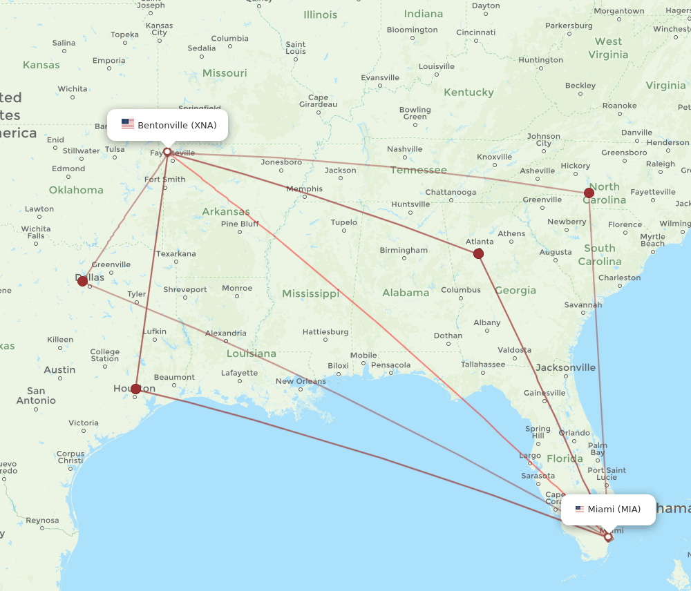 MIA-XNA flight routes