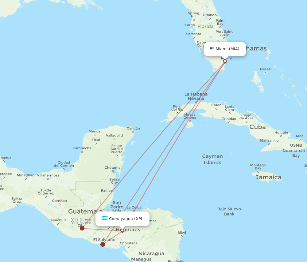 MIA to XPL flights and routes map