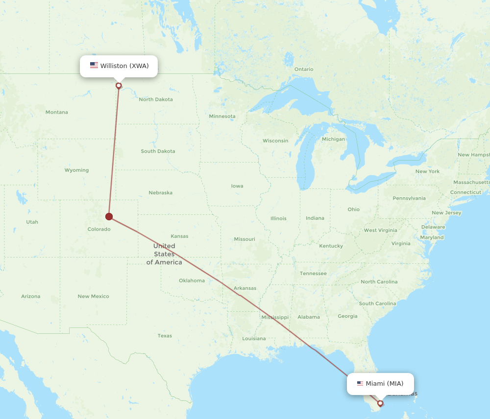MIA-XWA flight routes