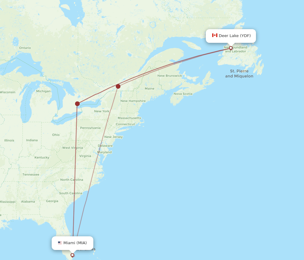 MIA to YDF flights and routes map