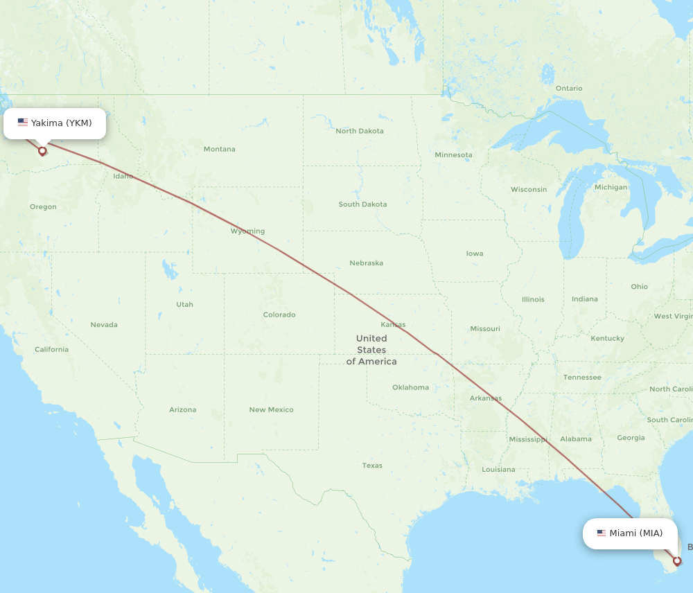 MIA to YKM flights and routes map