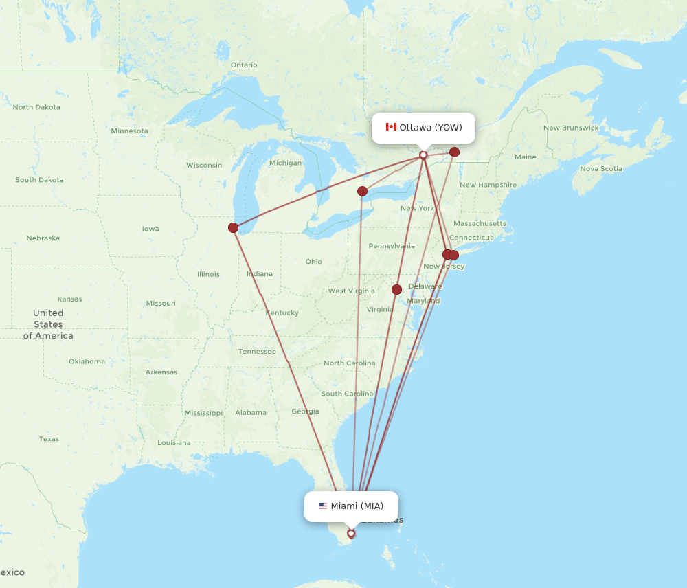 MIA to YOW flights and routes map