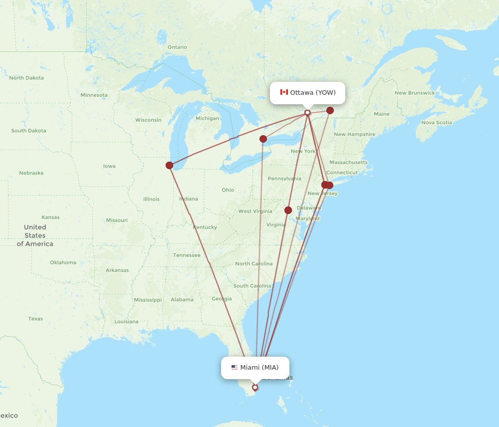 MIA-YOW flight routes