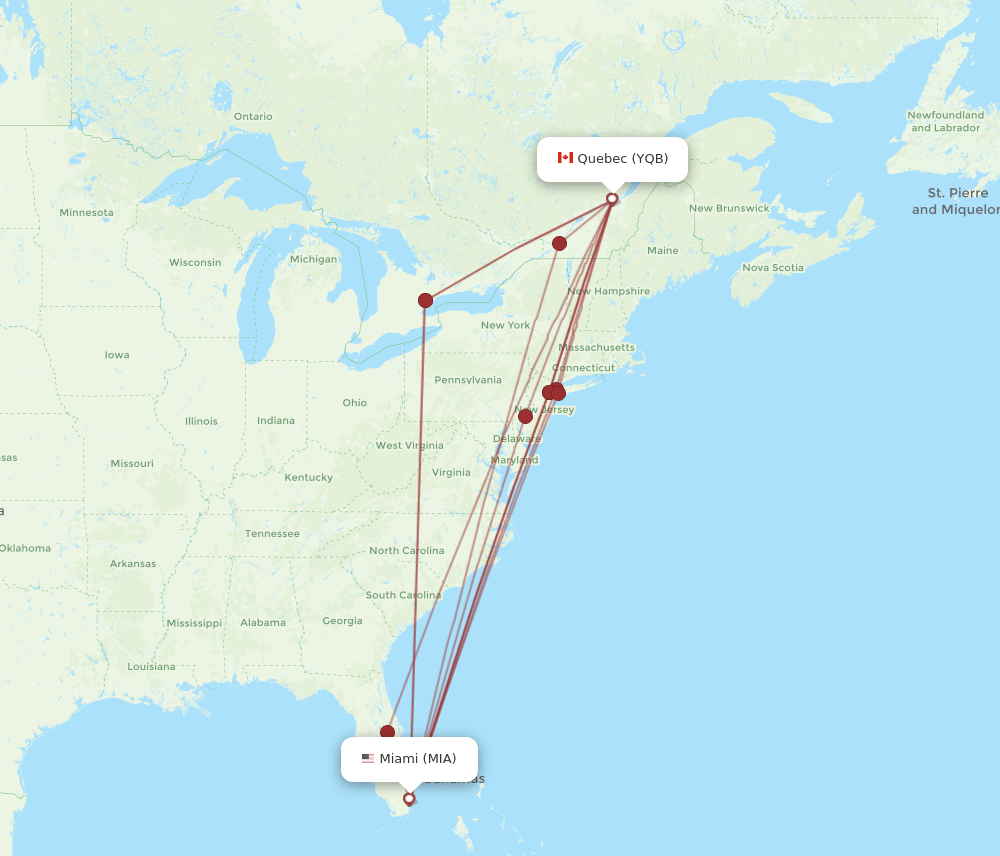 MIA-YQB flight routes