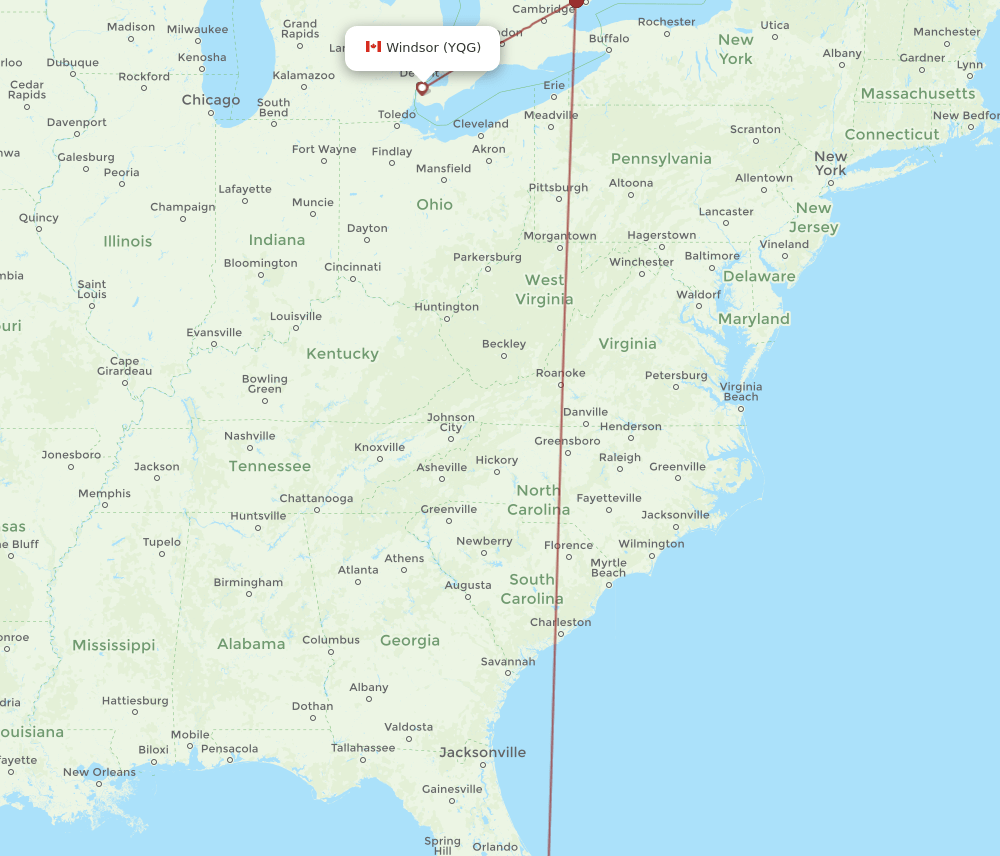 MIA to YQG flights and routes map