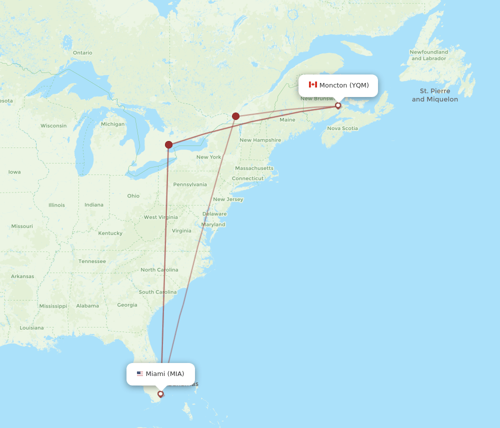 MIA-YQM flight routes