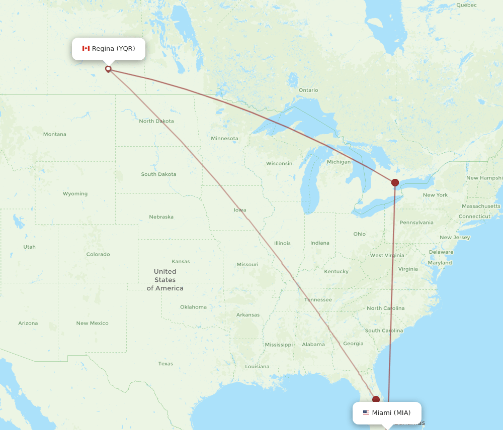 MIA-YQR flight routes