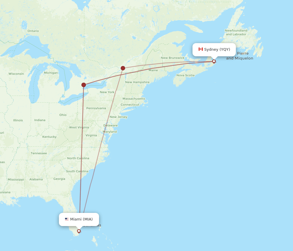MIA-YQY flight routes
