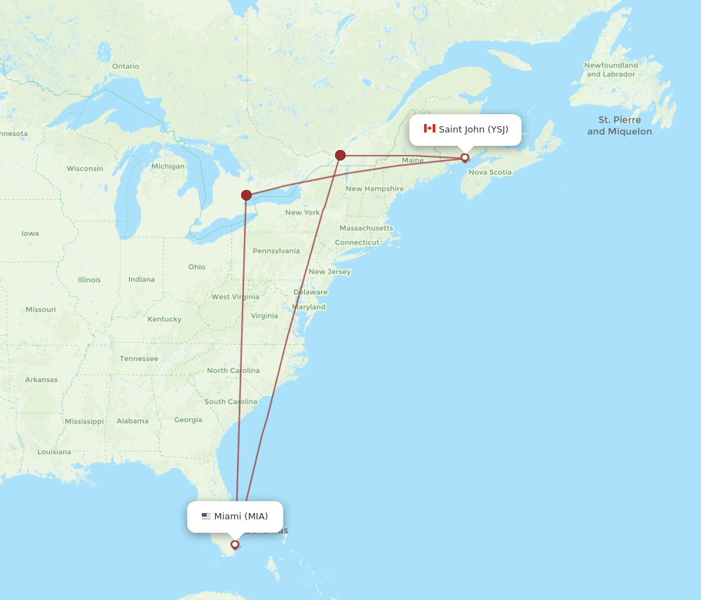 MIA-YSJ flight routes