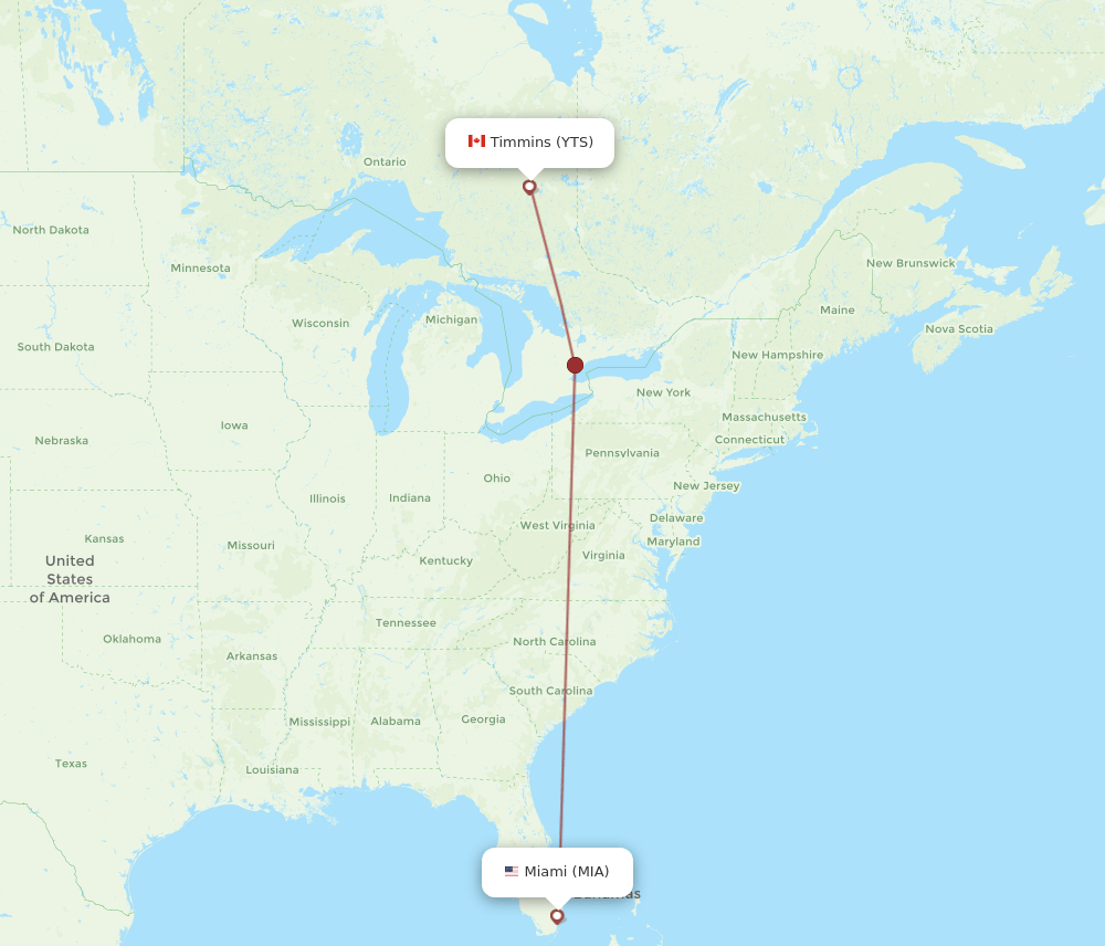 MIA-YTS flight routes