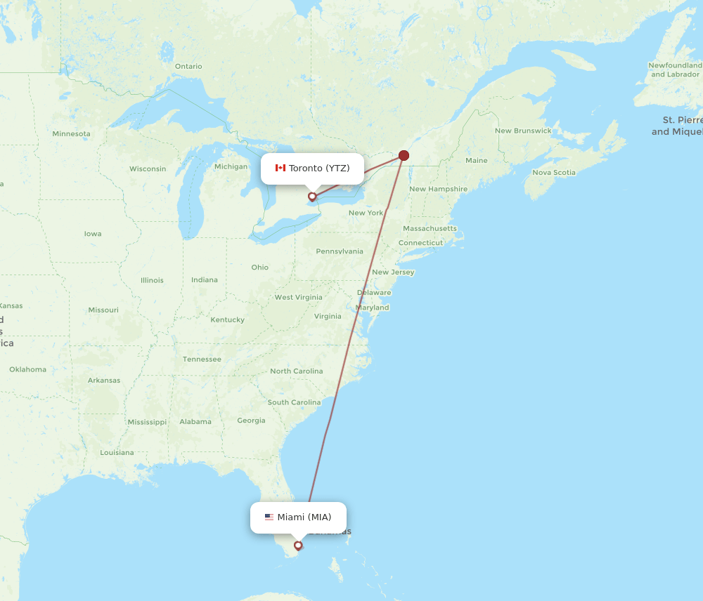MIA-YTZ flight routes
