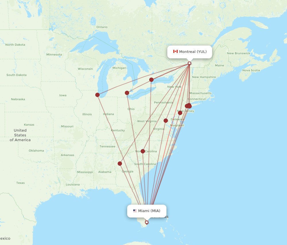 MIA-YUL flight routes