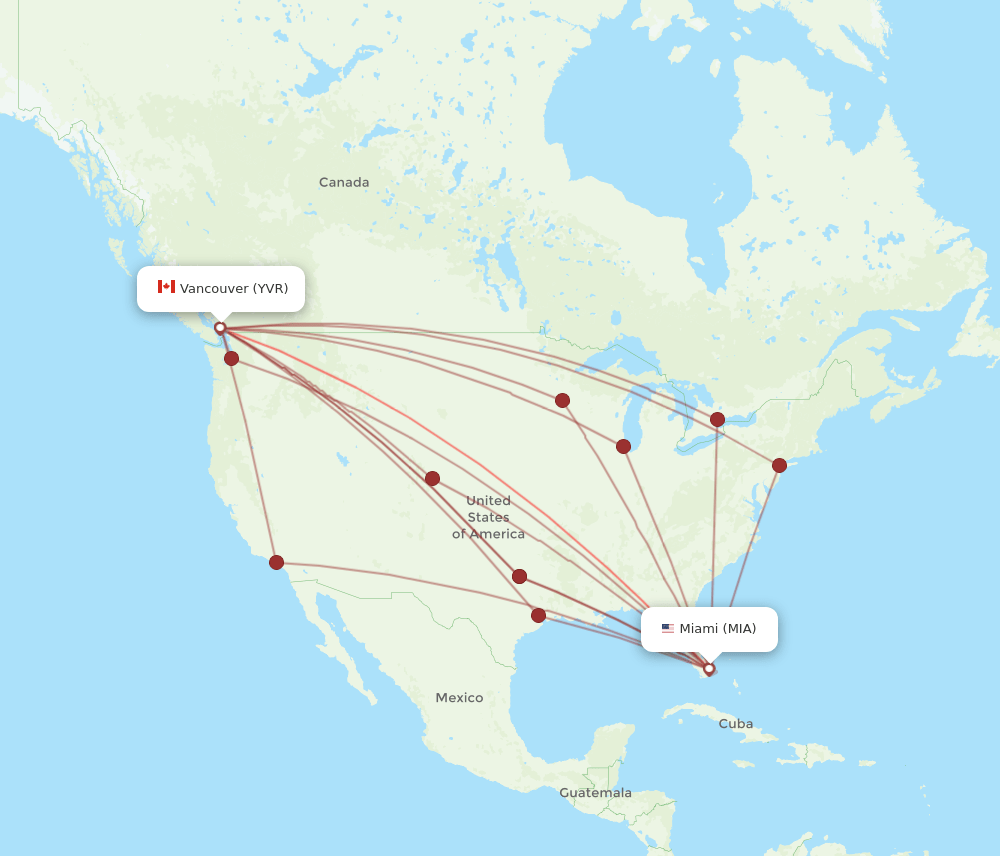 MIA-YVR flight routes
