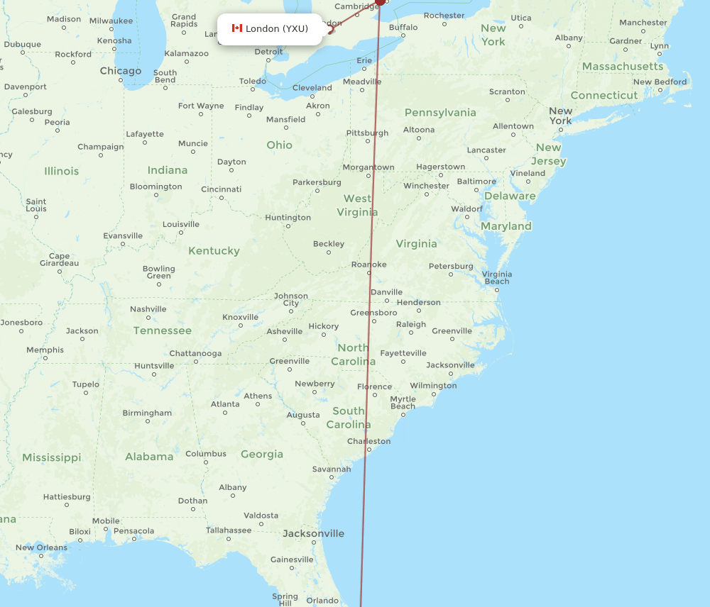 London - Miami route map and flight paths