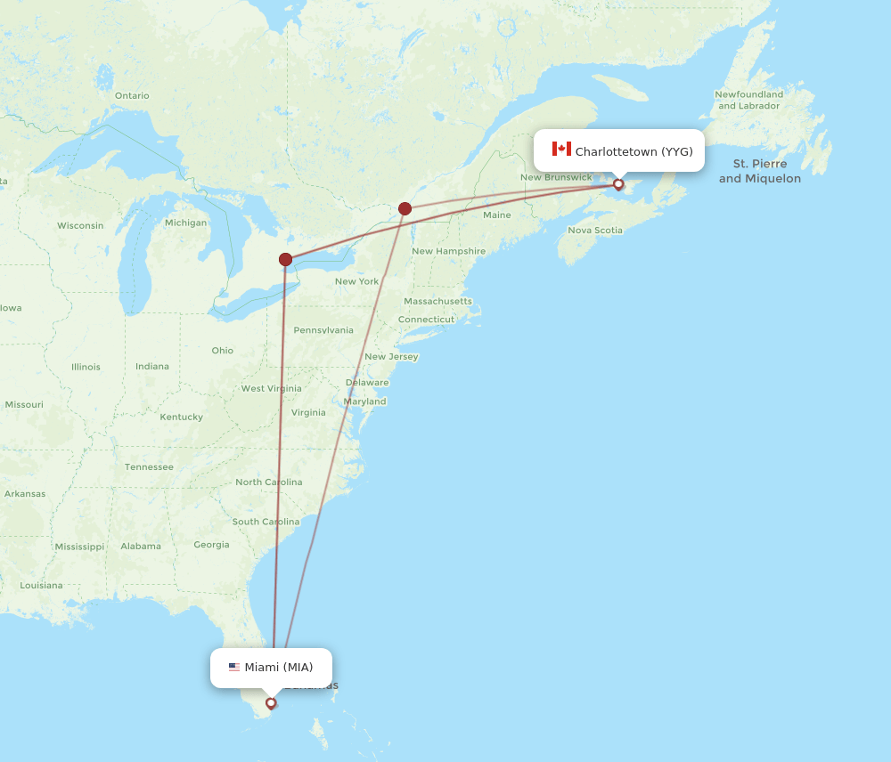 MIA-YYG flight routes