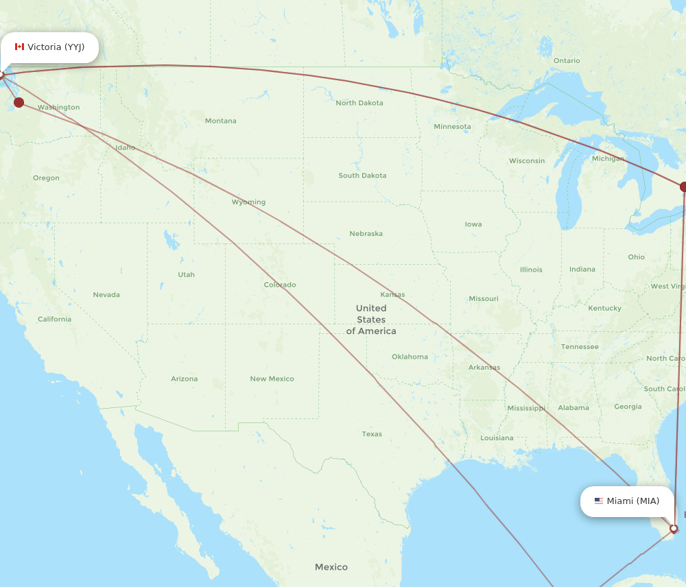 MIA to YYJ flights and routes map