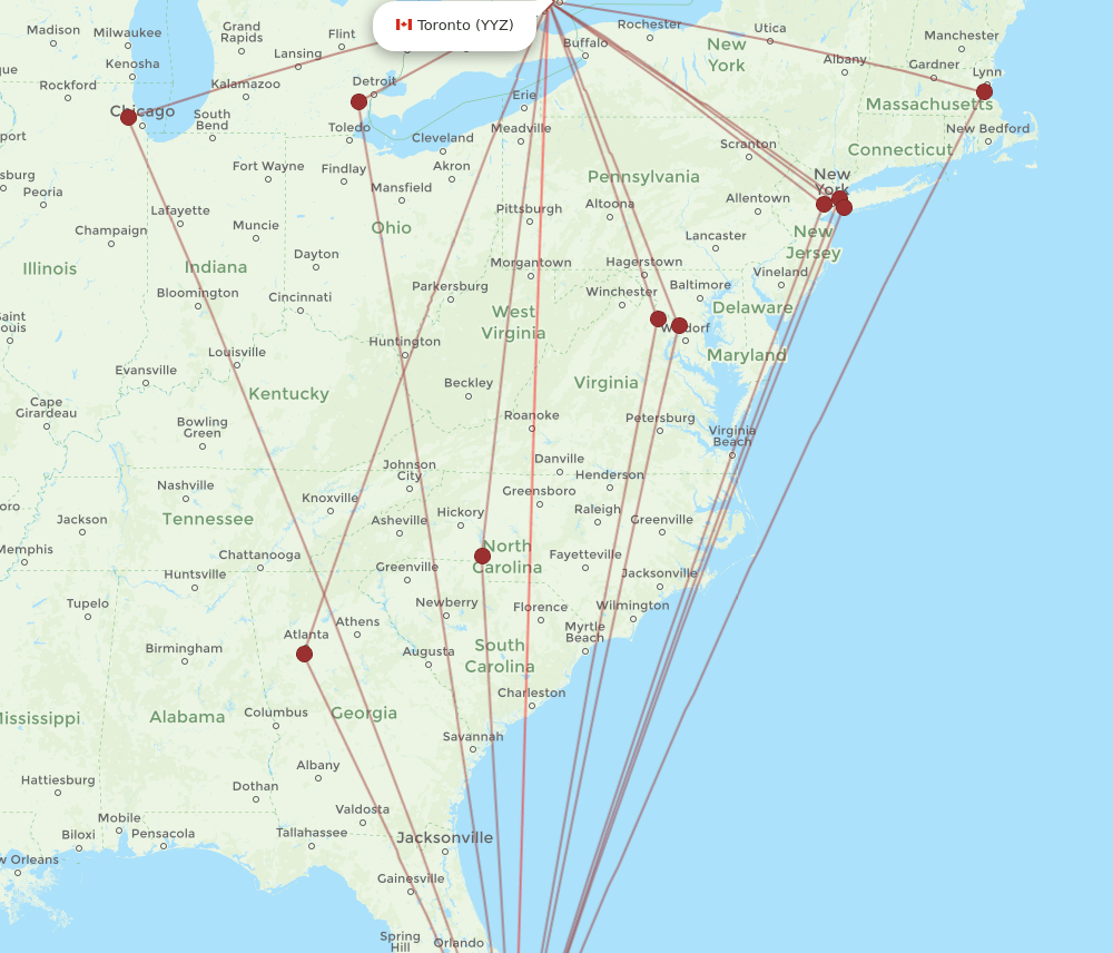 MIA-YYZ flight routes