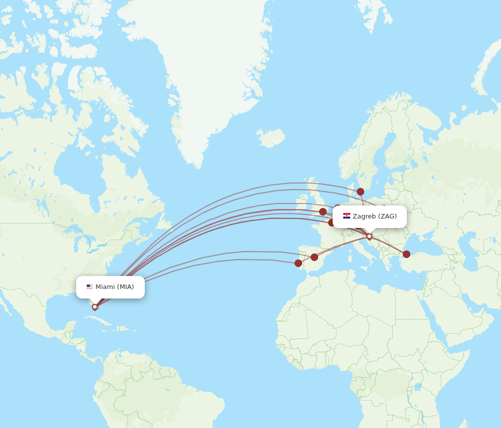 MIA-ZAG flight routes