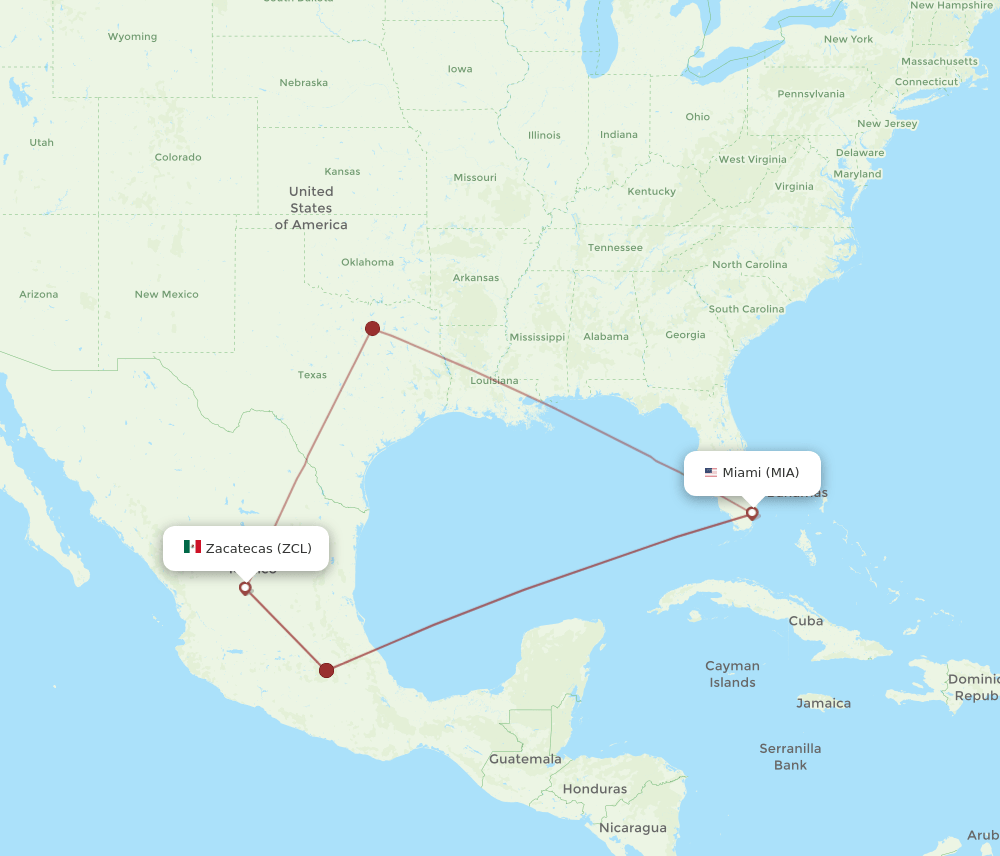 MIA-ZCL flight routes