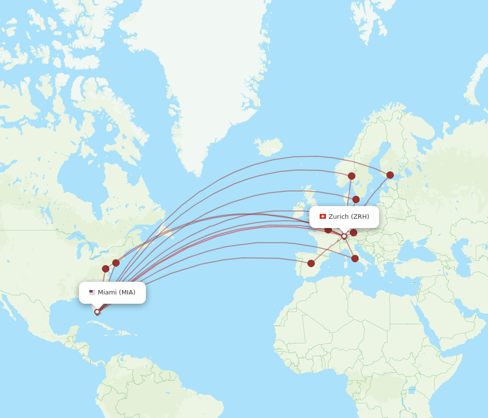 MIA-ZRH flight routes