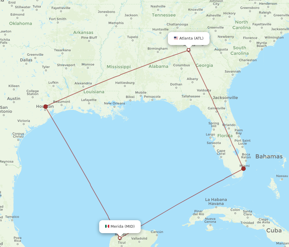 MID to ATL flights and routes map