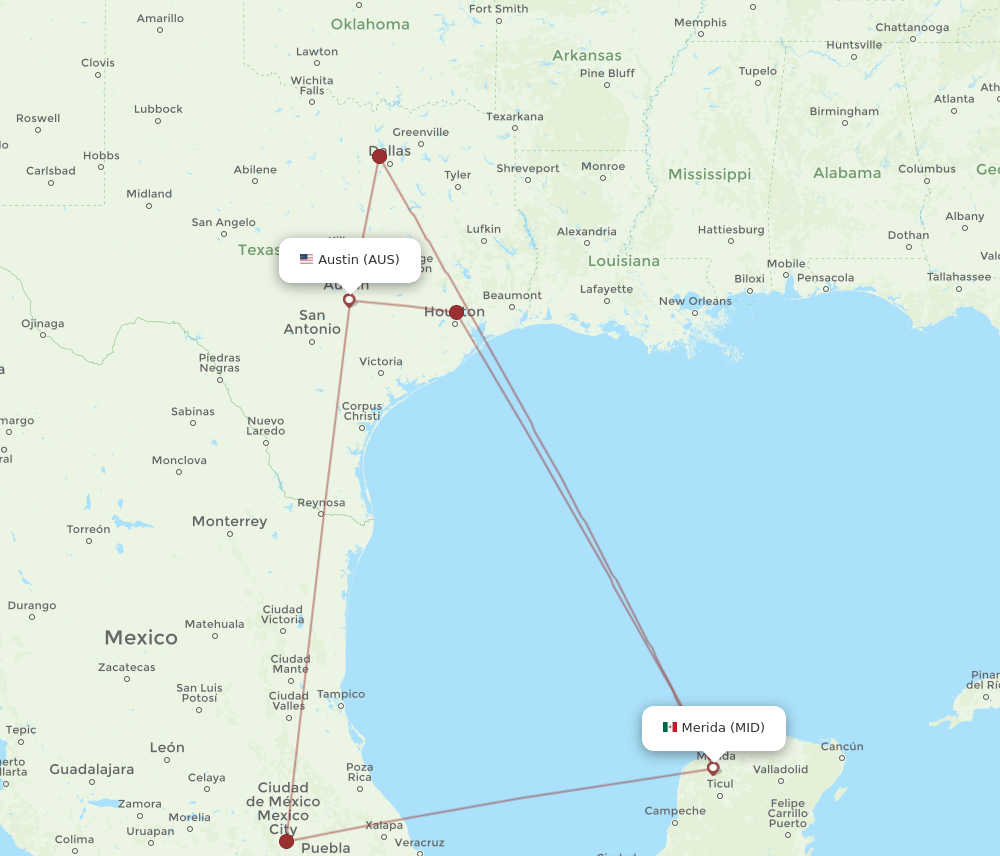MID-AUS flight routes